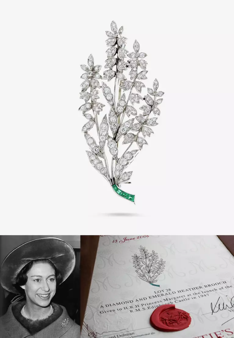Princess Margaret's Diamond and Emerald Heather Brooch