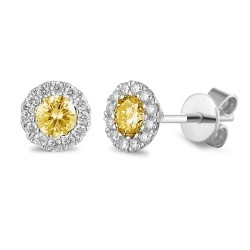 9ct White Gold Citrine & Diamond Cluster Birthstone Stud Earrings
