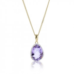 9ct Yellow Gold Abstract Amethyst & Diamond Pendant Necklace